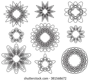 A set of lines forms for logos, simple star of rays and waves