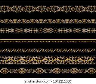 Set of lines of gold pattern on a black background
