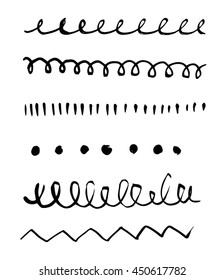 Set of lines, hand drawn, brush strokes. Grunge borders, lines, dots, vawes.