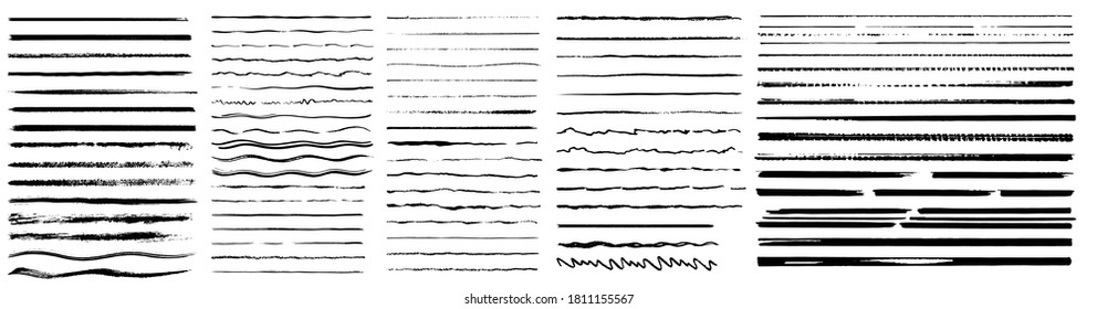 Set of lines, hand drawn dividers, doodle underlines. Vintage doodle underlines. Cartoon pattern element. Grunge frame set. Hand drawn grunge strokes. Vector illustration