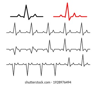 Establece que el latido del corazón de Lines es normal. Cardiograma de línea sobre fondo blanco.  Ilustración vectorial.