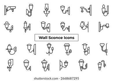 Set lines icon of a wall sconce