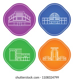 Set of lines icons of modern big mall. Flat vector cartoon shop illustration. Objects isolated on a white background.