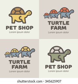 Set of lines icons turtles in differerent colors ready for logo use. Vector illustration and icons.