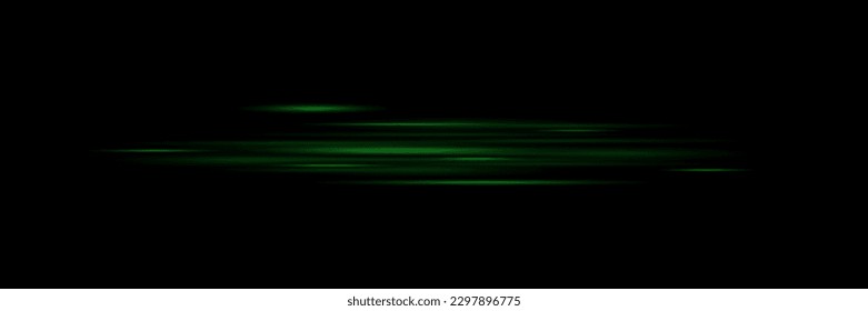 Set of lines, laser beams, bright light beams with sparkles and dust on a black background. Vector illustration