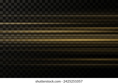 Set of lines, laser beams, bright light rays with glitter and dust on a transparent background. vector illustration	