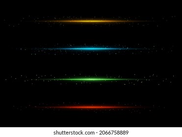 Set of lines lighting sparkling glitter dust isolated on black background. Vector graphic illustration