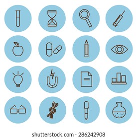Set of lines planar vector icons. Experiment medicine