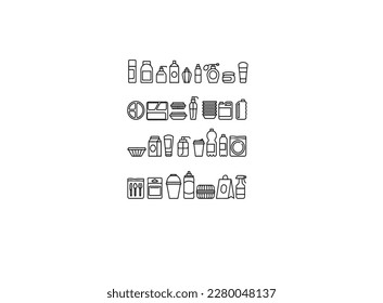 Set of lines silhouettes bottles various shapes isolated on white background. Collection minimal elements for food and drink icon, symbol. Vector illustration.