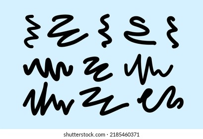 Set of lines, squiggles. Vector curved lines, flourishes. Doodle and squiggles, cartoon cute style.