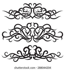 Set of lines vector decorative elements for design. Tribal tattoo In floral style. 