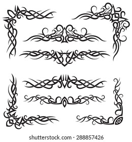 Set of lines vector decorative elements for design. Tribal tattoo in floral style. 