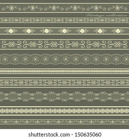 Set of lines of vintage lace. Vector design.