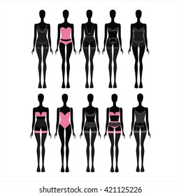 a set of lingerie sets drawn in the vector. grace. body. panties. bra. top. Garter. stockings. sexy outfit. nightdress.