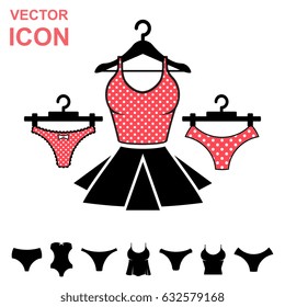 Set of Lingerie Vector Icon on White Background. Modern Youth Underwear Clothes Collection