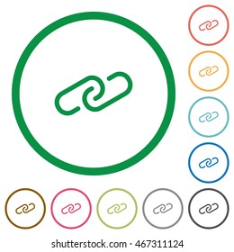 Set of link color round outlined flat icons on white background