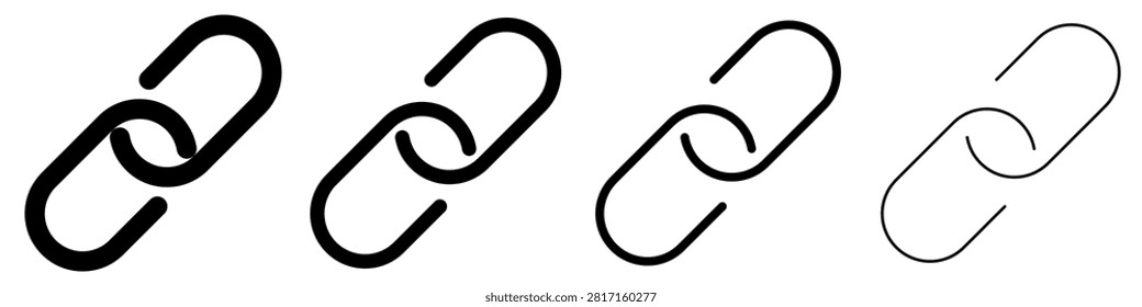 Set of link icons, symbols for hyperlink, connection, internet, and attachment. Vector illustration