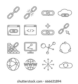 Set of link Related Vector Line Icons. Contains such icon as communication, connectivity, linkage, connection, relation