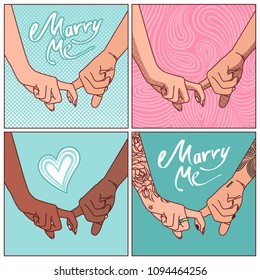 A set of linked hands with his index fingers. Young couples in love.