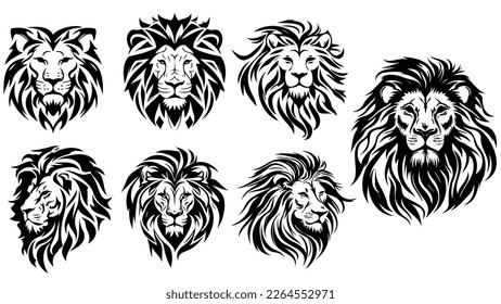 Set of lion black and white templates.