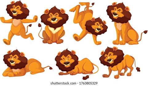 Set of lion cartoon character illustration