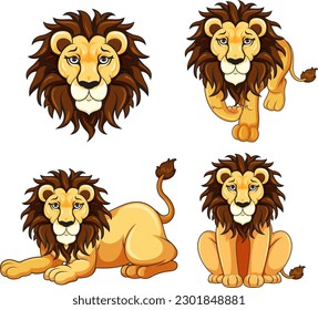 Set of lion cartoon in diffrent pose illustration