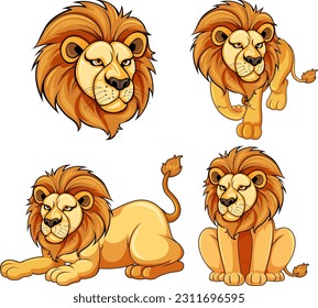 Set of lion cartoon in diffrent pose illustration