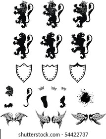 set lion coat of arms in vector format very easy to edit