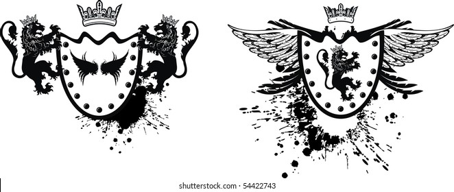 set lion coat of arms in vector format very easy to edit