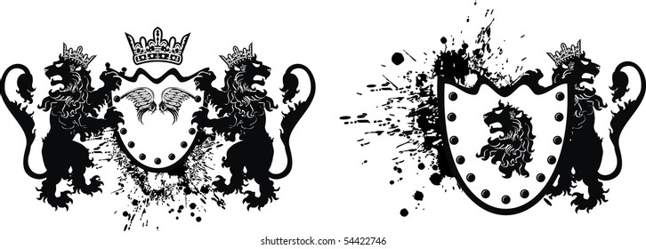 set lion coat of arms in vector format very easy to edit