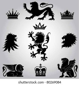 Set Of Lion And Crown Heraldry