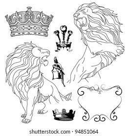 Set of lion and crown heraldry