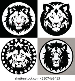 set of lion face logo abstract art vector illustration