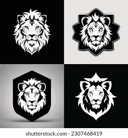 set of lion face logo art space vector illustration