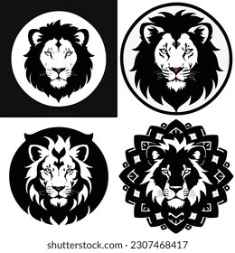 conjunto de logo de la cara de león creativo arte digital ilustración vectorial