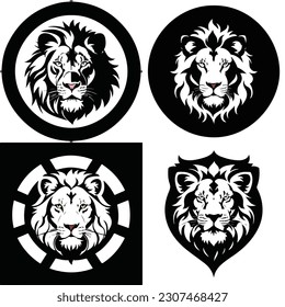 set of lion face logo digital art vector illustration