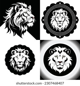 set of lion face logo dynamic  vector illustration