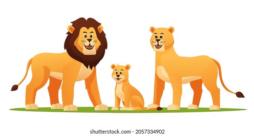 Ilustración de dibujos animados de la familia del león