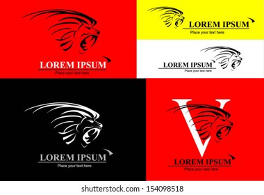 A set of Lion Head, combine with Text in various composition, can  applied as corporate identity, mascot, symbol of the team, community etc.  "V" in the bottom right could mean Victory, Viva. etc.