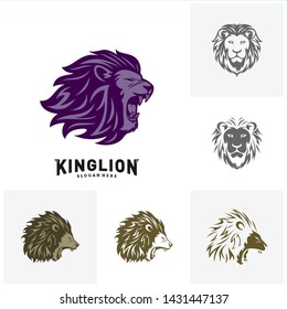 Set of Lion Head Logo Design Concept. King Lions Logo Design Template Vector. Icon Symbol