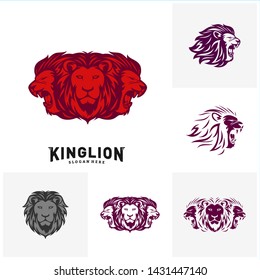 Set of Lion Head Logo Design Concept. King Lions Logo Design Template Vector. Icon Symbol