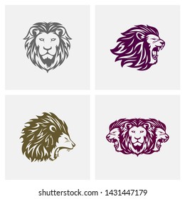 Set of Lion Head Logo Design Concept. King Lions Logo Design Template Vector. Icon Symbol