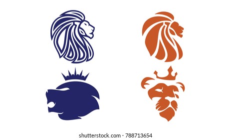 Set of Lion Head Logo Design Template. Vector illustratiton