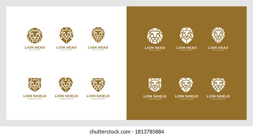 set lion head shield logo vector