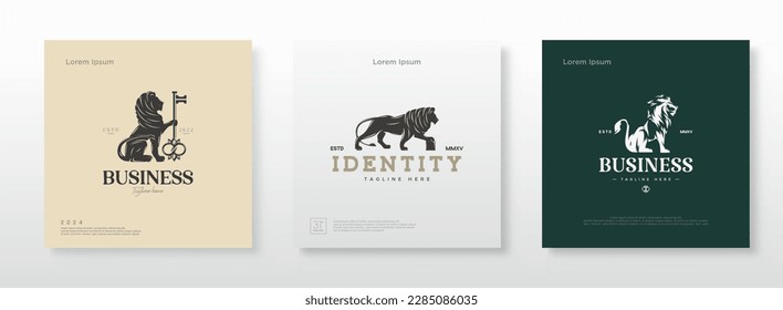 Set Lion Logo with Bold and Strong Logo Illustration. Premium design with luxury and elegant concepts.