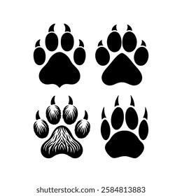 Set of lion paw prints icon silhouette vector flat illustration design on white background.