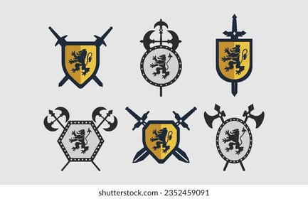 set  of lion shield logo vector