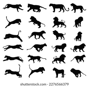 Set lion silhouette vector illustration.