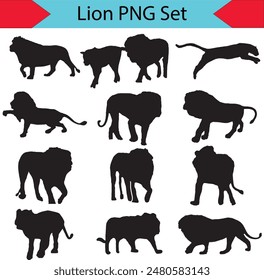  Set of lion silhouette vector illustration on white background