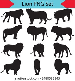  Set of lion silhouette vector illustration on white background